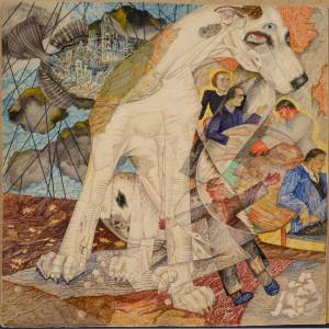 Маркс и Гейне на прогулке. 1960. По мотивам ксилографии 1930-х гг. Холст, масло